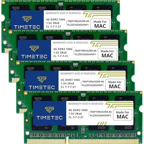 Timetec 16GB KIT(4x4GB) Compatible for Apple DDR3 1067MHz / 1066MHz PC3-8500 CL7 Dual Rank for iMac (Late 2009 21.5-inch / 27-inch) SODIMM Memory MAC RAM Upgrade for iMac 10,1 and 11,1