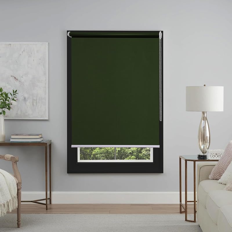 Image of Roller Blinds 300 GSM Polyester Fabric Waterproof & Sun Blockage Corded Roll Up and Down Blinds Curtains for Window, Door, Balcony (Military Green Color 2.5 X 11 Feet, Pack of 1 Piece)