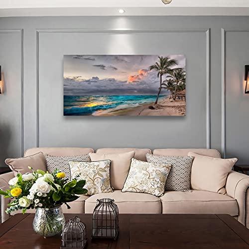 Beach Pictures Wall Art Canvas Prints Seascape Poster Bathroom Decor Blue Ocean Green Tree Painting For Living Room Bedroom Home Kitchen Decoration 20X40 Wooden Frame Natural Landscape Artwork #TOP7