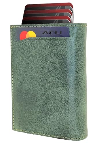 Leather Pop Up Wallet for Men - Smart Wallet for Men - Slim Wallet for Men - Pop Up Metal Case - RFID Blocking Credit Card Wallet - Card Holder Wallet & Cash Slot - Holds Up to 6+4 Cards - ID Window