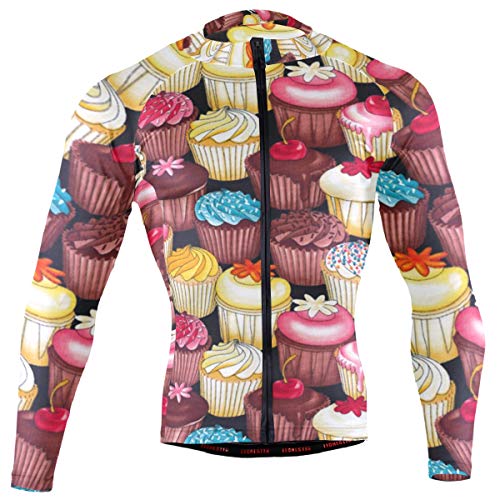 SLHFPX Funny Cupcakes Mens Cycling Jersey Top Full Sleeve Road Biking Skinsuits Outfit