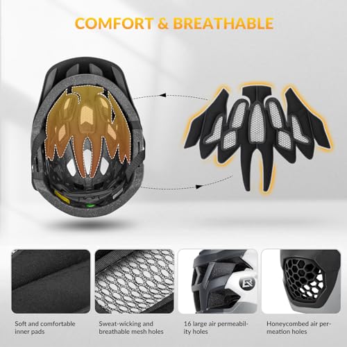 ROCKBROS Kids Full Face Bike Helmet Adjustable Detachable Protection - image 2