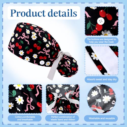 Image of Honoson 6 Pcs Scrub Caps Women with Buttons