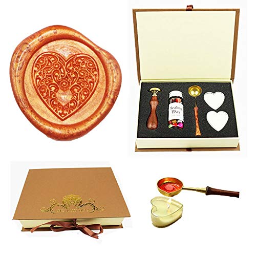 Love Heart Wax Seal Stamp Kit, YGHM Gift Book Box Rosewood Handle Wax Beads Melting Spoon Set, Wedding Invitations Letters Vintage Seal Stamp