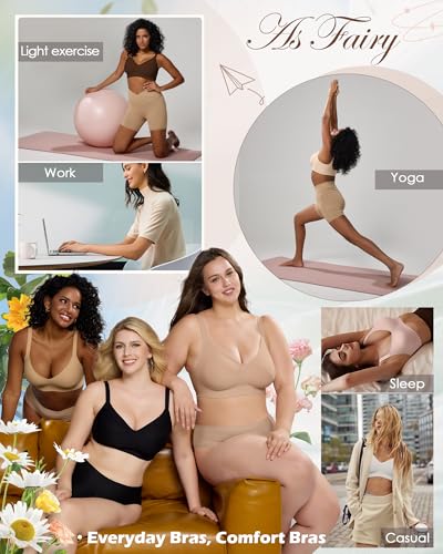 Image of As Fairy Womens Soft Comfortable No Underwire Bras V Neck Seamless Push Up Bralettes Full Coverage Tshirt Brassiere