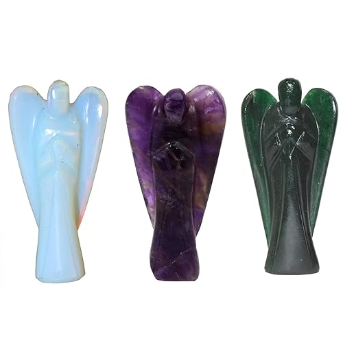 2 inches Natural Gemstone Guardian Angel Hand Curved 15 Choices Gemstones Crystal Prayer Angel Home Protection Pocket Crystal Angel (Opalite +