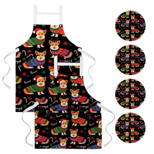 Lot de 2 tabliers de cuisine Corgis de Noël le cadeau idéal pour amateurs de pâtisserie