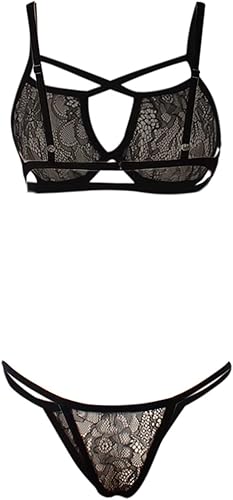 Miniatura 5 de Conjunto de lencería de encaje para mujer, body sexy de lencería traviesa y cachonda, conjunto de 2 piezas de brasier y bragas sexy A1