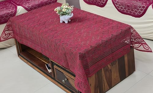 Image of Fab Nation Sofa Cover L Shape 5 Seater with Corner L Type Fully Covered Sofa Set for Living Room | Cotton Sofa Slipcovers for 3 + 2 Seaters Cover + 2 Setty Covers + 1 Table Cover Set | Red