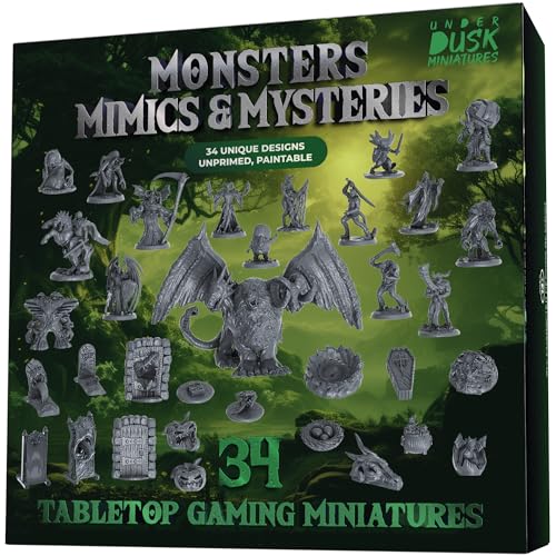 Underdusk: Monsters, Mimics, & Mysteries - 34 Unpainted Miniatures for D&D & Tabletop Gaming | Frightful Creatures and Disguised & Monstrous Mimics with Stat Blocks