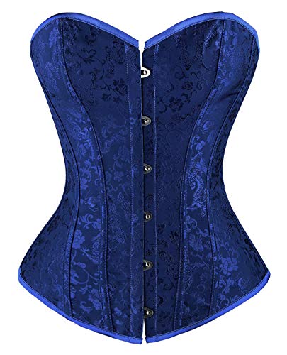 Kimring Women's Vintage Palace Jacquard Body Shaper Strapless Overbust Corset Dark Blue Large