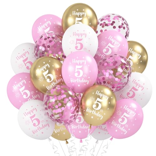 Décoration Anniversaire 5 Ans, 30 Pcs Ballons 5 Ans, Ballon Or Rose Blanc Pour Fête Anniversaire Garçon Fille