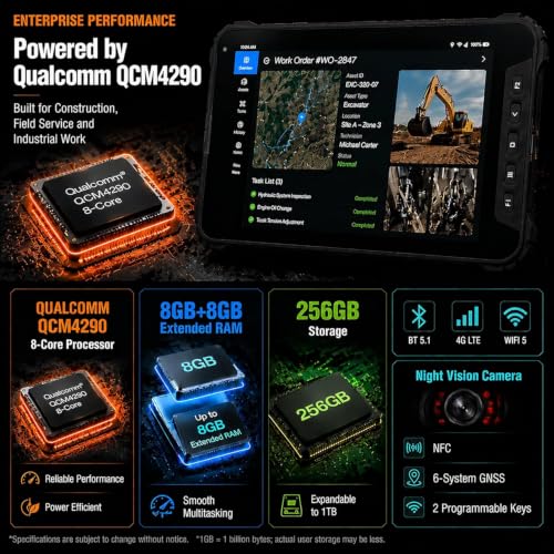 Image of AOZORA K8 Active Construction Rugged Tablet for AT&T Verizon Network | Rugged Construction Android Tablet, Night Version, 8GB+8GB Extended RAM, 256GB, NFC, Built-in GPS