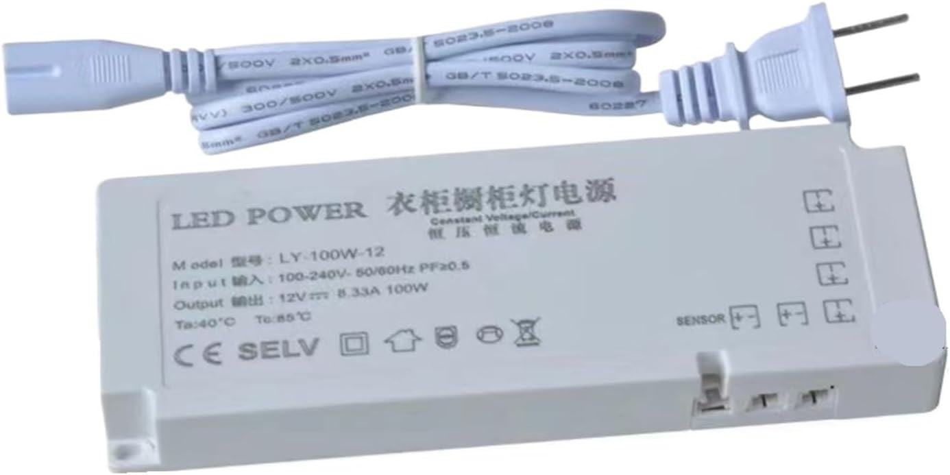 12v Cabinet Light with Transformer Power Supply Wardrobe LED Ultra-Thin Transformer Wine Cabinet Display Cabinet Light Power Supply(DC12V-100W)