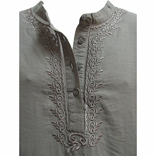Men's Indian Yoga Mandarin Collar Gauze Cotton Embroidered Tunic Shirt Kurta2