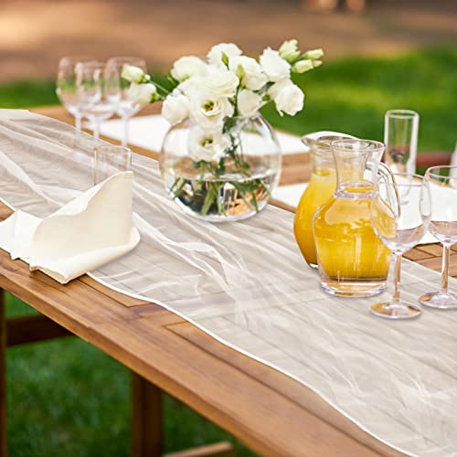 Fowecelt 12Ft White Chiffon Table Runner 29 X 143 Inches Sheer For Romantic Wedding Bridal Baby Shower Birthday Party Table Decorations With Ribbon #TOP3