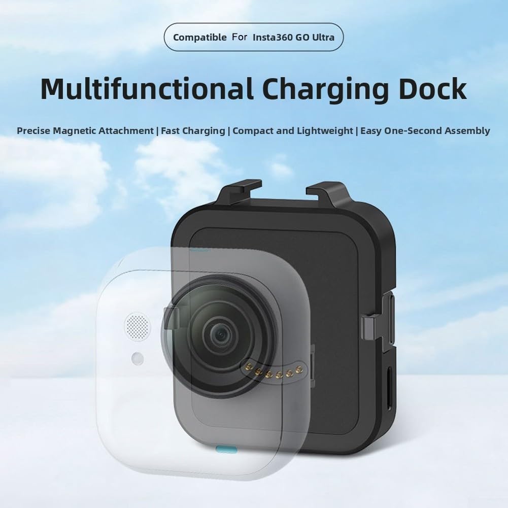 Base de carga magnética de 500 mAh para Insta360 GO para cámara Ultra, estación base de carga ABS portátil con almacenamiento de energía eficiente, accesorio de viaje compacto para rápido (negro)