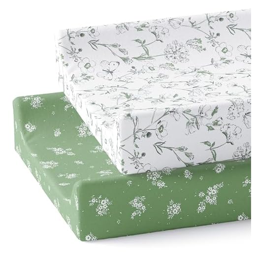 Sorrel + Fern Organic Changing Pad Cover 2-Pack (Butterfly Garden) - Premium Fitted Sheets - Buttery Soft Breathable Cotton Blend