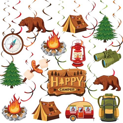 30 Pcs Happy Camper Party Decorations Camping Themed Hanging Swirls