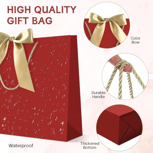 Image of JMANNI Gift Bags with Handles, 14.6 inch Large Gift Bags with Tissue Paper | 2 Pcs Red Bags, 4 Tissue Paper and 2 Cards, for Baby Shower, Wedding Bridal Shower, Birthday Party