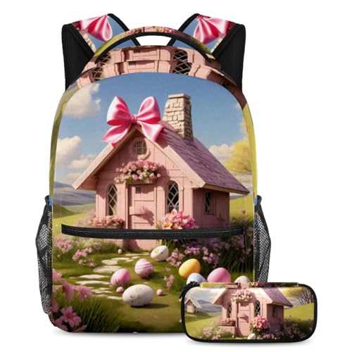 Sac à dos avec trousse rose multicolore idéal pour le collège, le lycée et les sorties créatives