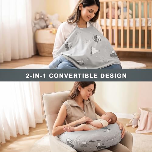 Image of BAYBEE Feeding Pillow for New Born Baby with Foldable Breastfeeding Cover | Feeding Cover for Nursing Mom with Adjustable Velcro & Back Support | Nursing Pillow with Removable & Washable (Grey)