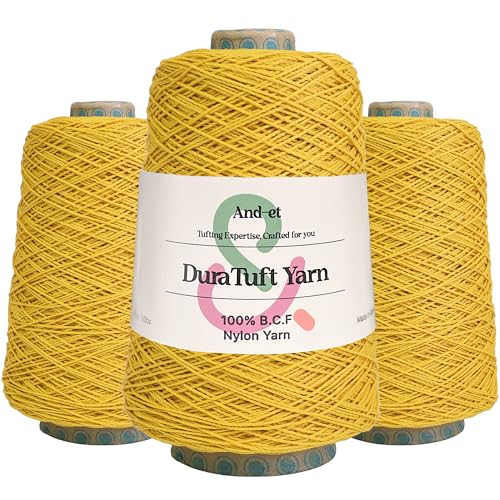 Image of And-et DuraTuft Yarn 45 Vibrant Colors Tufting Nylon Yarn Pack - Ideal for Crochet, Craft Projects - 100% B.C.F. - 3 Cones x 1.66lbs(640yard) - Perfect for Rug Weaving and Knitting (11 Mustard)