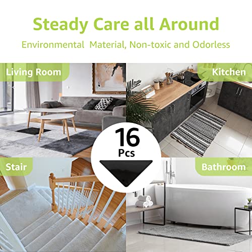 Rabenda 16 Pcs Grippers For Rugs, Non Slip Rug Pads For Hardwood Floors And Tiles, Reusable And Washable Rug Tape For Area Rugs, Dual Sided Adhesive Rug Pad Gripper Keep Corners Flat(Black) #TOP3