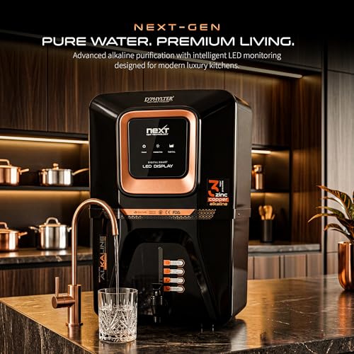 Image of D'PHYLTER 8-Stage RO Water Purifier Filter for Home, 15L, Copper Black | 8-stage RO+UV+UF, TDS controller, copper & alkaline minerals, 15L large tank, borewell tanker & municipal water to 2000 PPM