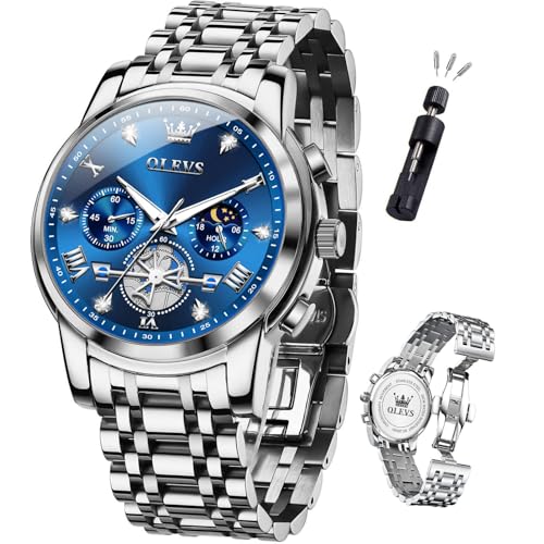 Image of OLEVS Watch Men Luxury Chronograph Stainless Steel Wrist Dress Waterproof Watch Quartz Analog Large Face Luminous