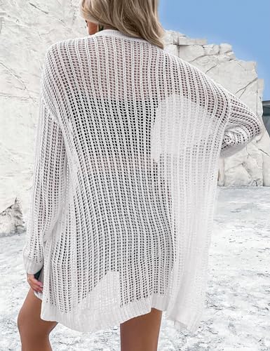Womens 2025 Summer Lightweight Cardigan Long Sleeve Open Front Loose Beach Crochet Cover Up3