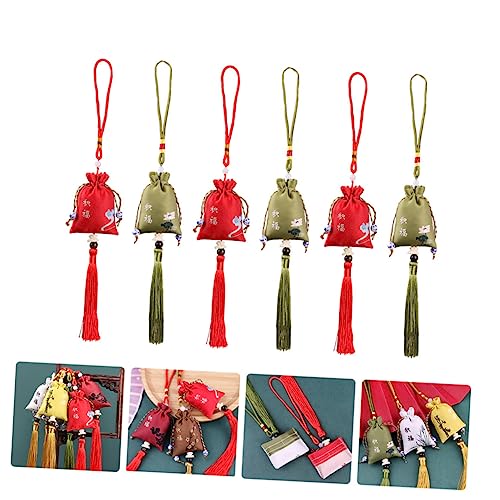 6 bolsas decorativas bordadas con borlas para colgar miniatura 7
