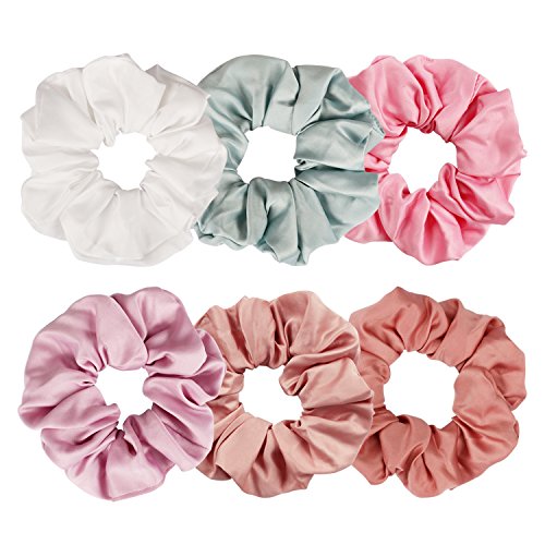 Didder 6 Pieces Large Hair Scrunchies Summer Elastic Satin Colorful Scrunchies for Women Girls Ponytail Holder Hair Rings Hair Bands Ties