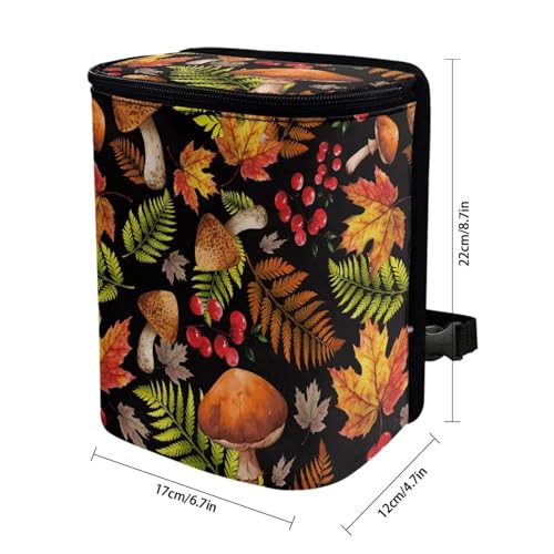 Image of Talayituse Mushroom Berry Maple Leaves Print Car Trash Can with Adjustable Straps, Car Trash Bag Bin Car Garbage Bag Multipurpose Storage Box Thanksgiving Decor for Vehicle Travel Camping Picnicing