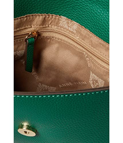 Anne Klein Top Handle Satchel W/Swag Chain, Ivy Green/Floral Houndstoothscarf #TOP2