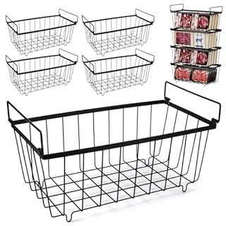 4 Pack Chest Freezer Baskets - Stackable Freezer Organiser for 198L Chest, Storage Basket Pantry with Handles for Kitchen Cabinets Pantry, Sort Frozen Foods and Save Space, Easy to Get Items