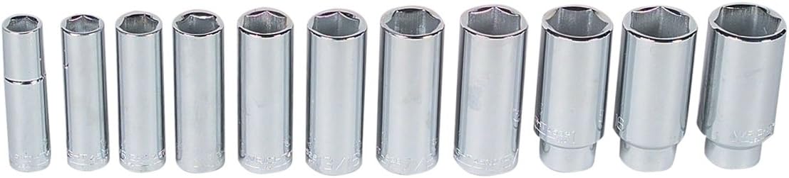 1/2" Drive 11 Piece Set - 6 Point Deep Sockets, 1/2"-1-1/8"