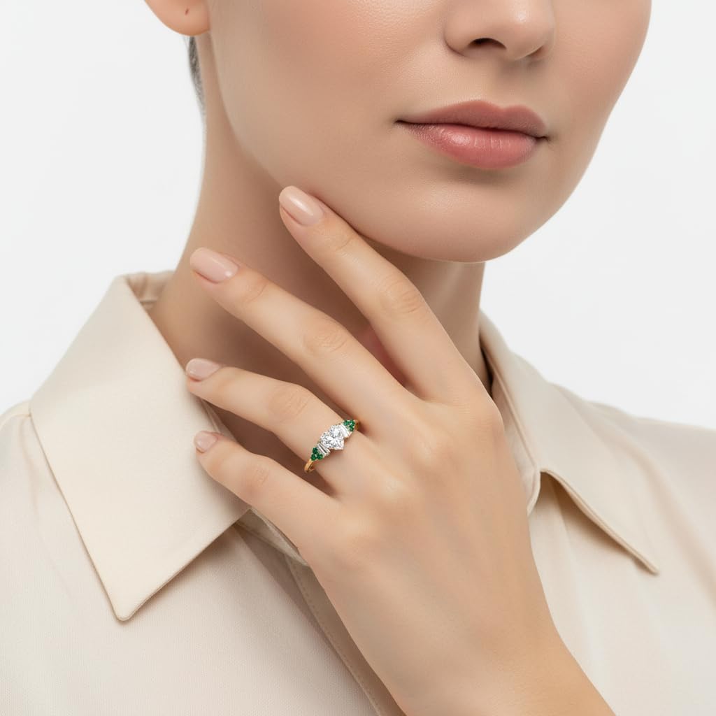 Choose Your Gemstone Baguette Cluster Engagement Ring Yellow Gold Plated Heart Shape Side Stone Engagement Rings Matching Jewelry Wedding Jewelry Easy to Wear Gifts US Size 4 to 12