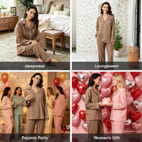 Image of BESTOUCH Womens Pajama Sets: 100% Cotton Muslin Linen Feel