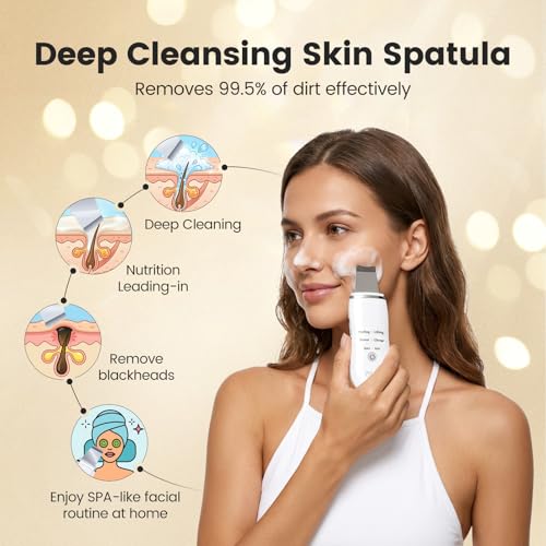 Rika Skin Care Tools, Skin Scrubber Waterproof Facial Spatula, Blackhead Removal Tools, Pore Cleaner with 4 Modes, Pore Scrubber for Deep Cleansing, Face Exfoliator Scrubber for Women Men