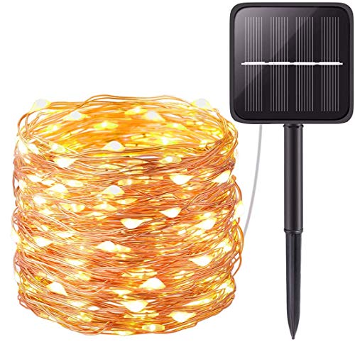 Solar lichterkette (Kupferdraht), 22M led lichterkette 220leds solar mit 8 Modi, wasserdichte solar lichterkette garten für aussen Balkon Party weihnachten Deko (Warmweiß) [ Energieklasse A+++ ] Cover
