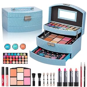 Hot Sugar Girls Makeup Kit for Birthday Gift, All in One Beginner Makeup Kit for Women Full Kit, Christmas Makeup Set for Teens 10 12 13 16 Includes Real Cosmetics and Makeup Tools (BLUE)