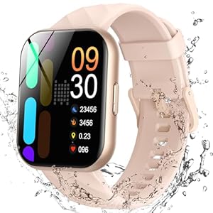 Smartwatch Damen mit 5ATM Wasserdicht, Sportuhr zum Schwimmen, HD Fitnessuhr Damen mit 100+ Sportmodi, Herzfrequenz und Schlaftracking, Smart Watch für Android & iOS, Roségold, FF2