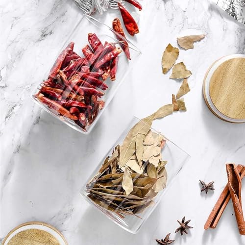 Image of 350ML Glass Food Storage Jars Containers, Set of 2 Storage Jar with Airtight Bamboo Lids Kitchen Glass Canisters For Coffee, Flour, Sugar, Candy, Cookie, Spice (Round 350 ML, Set of 2)