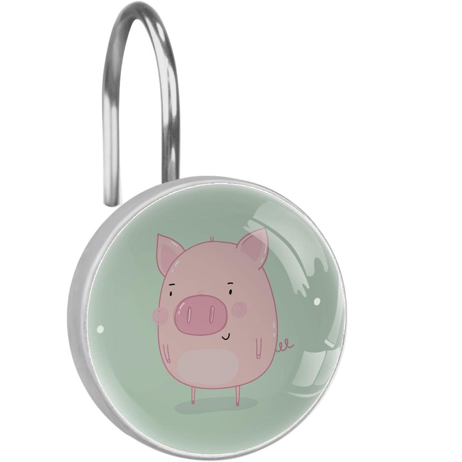 Crochets pour rideau de douche cochon rose en acier inoxydable x12