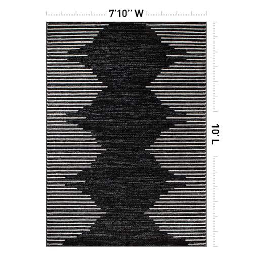 Image of Rugshop Bohemian Stripe Stain Resistant Large Area Rug Black 7'10 inch x 10'