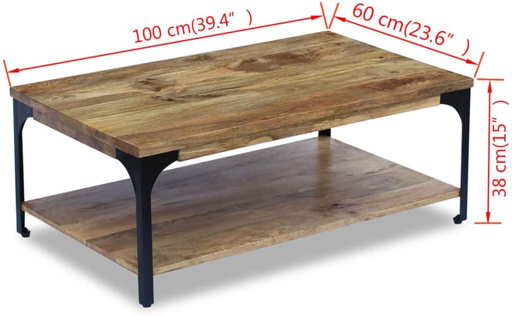 vidaXL Coffee Table, End Table with Storage Shelf, Side Table with Steel Legs, Furniture for Living Room Bedroom, Industrial, Solid Wood Mango