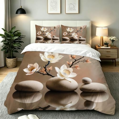 Dozrmey Funda Nórdica Cama 105 Fiori Color Beige, Juego de Ropa de Cama 150x200 con Cremallera para Decoración, Transpirable Juego de Cama de Microfibra con 2 Fundas de Almohada 50x75,AW7821