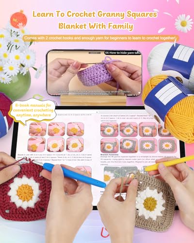 Image of Coopay Crochet Kit for Beginners, Granny Square Crochet Blanket Kit, Red | Crochet Kit W /Video Tutorial & Digital Instructions, All Accessories Included, Easy Knitting to Create Granny Square Blanket