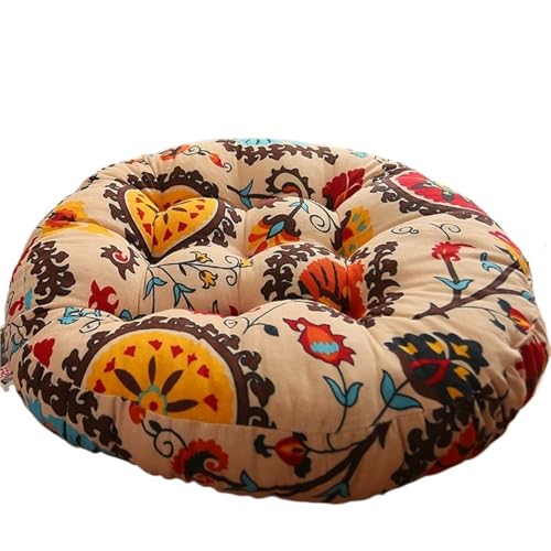 MWAHJU CojíN Cojines de futón de Lino, Almohada for sofá, Alfombra Gruesa Redonda Grande for Suelo, cojín for Silla de Ventana y balcón for meditación para Interior(Beige,52x52x9cm)